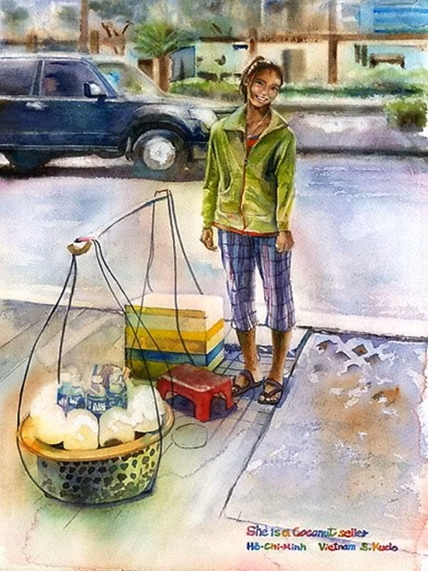 Nụ cười hồn nhiên của chị bán hàng rong trên phố. Nụ cười hồn nhiên của chị bán hàng rong trên phố.