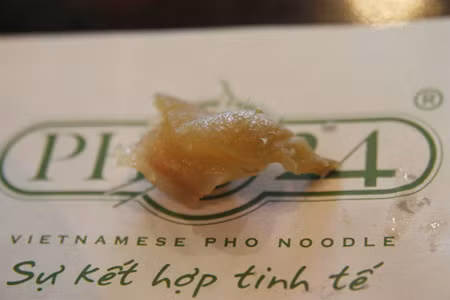 Miếng gân toàn lông trong bát phở. Miếng gân toàn lông trong bát phở.