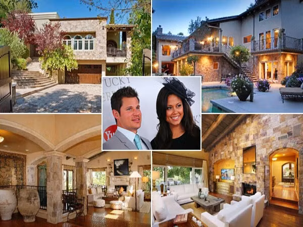4. Nick Lachey và Vanessa Ninnillo Địa điểm: Encino, California Giá bán 2,85 triệu USD Căn nhà có diện tích 743 m2, với 6 phòng ngủ và 8 phòng tắm mang phong cách kiến trúc Tây Ban Nha, với nhiều mái vòm, bậc thang và khoảng mái hiên rộng. Ngôi nhà này rấ phù hợp dành cho cặp vợ chồng mới cưới.