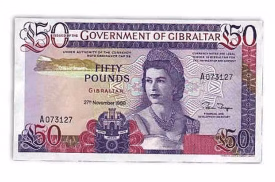 7. Đồng Bảng của Gibraltar (GIP) Tỷ giá: 1 GIP = 0,65 USD; 1 GIP = 0,82 Euro Mệnh giá cao nhất của tiền xu: 2 GIP Mệnh giá cao nhất của tiền giấy: 50 GIP