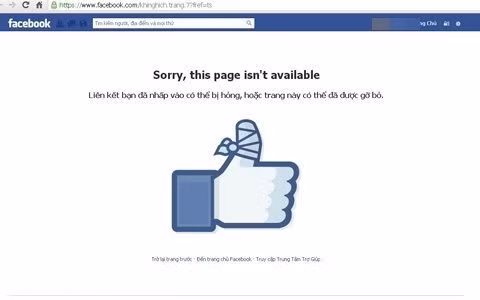 Địa chỉ Facebook mà B. tung ảnh nóng người yêu cũ đã bị xóa.