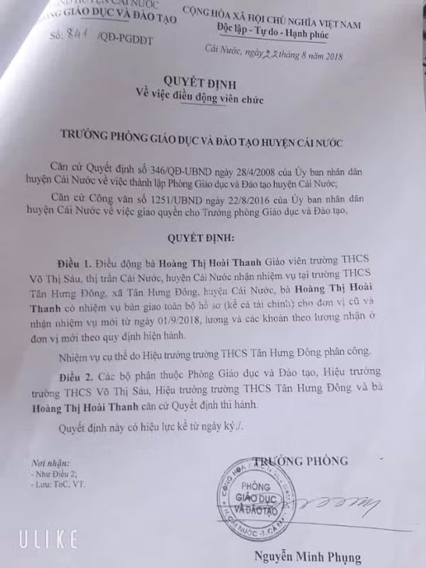 Quyết định điều động viên chức số 841/QĐ-PGDĐT. Quyết định điều động viên chức số 841/QĐ-PGDĐT.