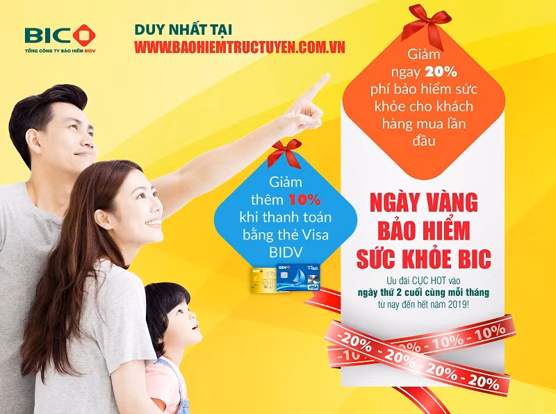 BIC ưu đãi tới 30% phí bảo hiểm sức khỏe cho khách hàng mua trực tuyến.