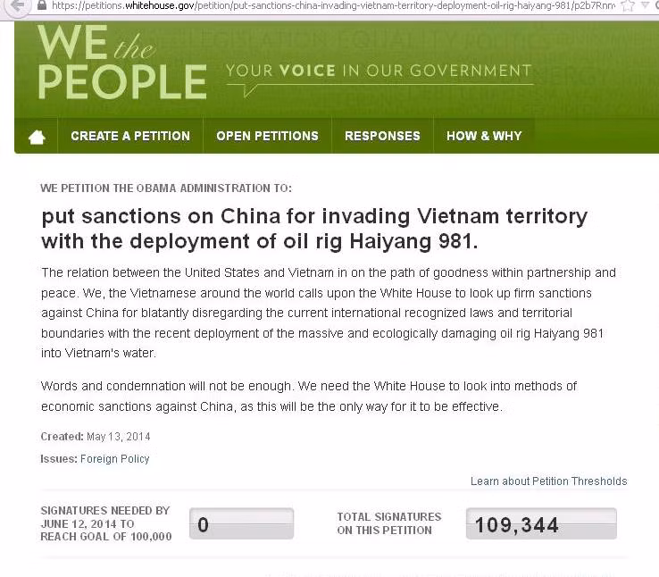 Bản kiến nghị đã vượt quá 100 000 chữ ký.