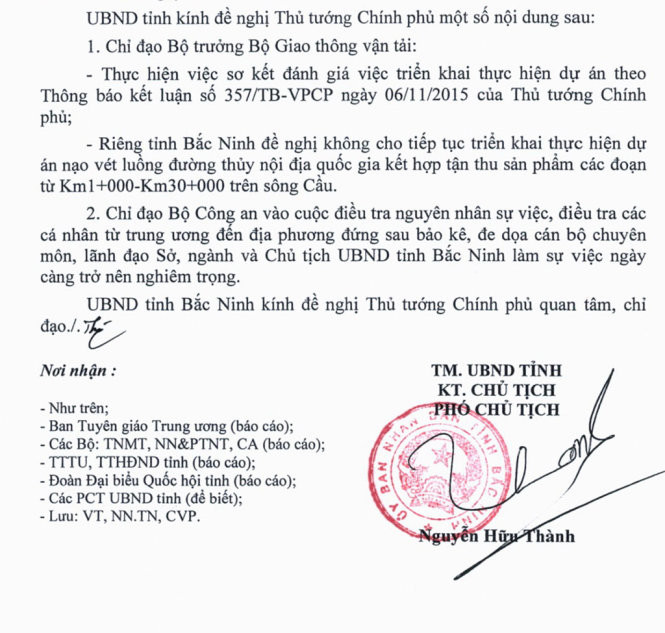 Văn bản khẳng định các cá nhân từ Trung ương đến địa phương đứng ra bảo kê, đe dọa các lãnh đạo Sở, ngành và Chủ tịch Ủy ban nhân dân tỉnh.