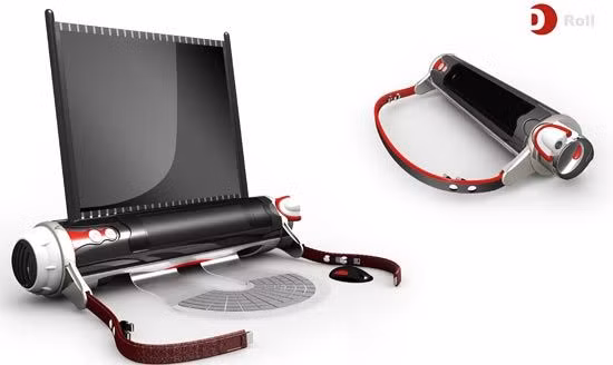 2. Độc đáo laptop cuộn tròn D-roll Ý tưởng thiết kế mới lạ của chiếc máy tính xách tay D-roll (digital roll) của nhà thiết kế Hao Hua đã tạo ra một sắc thái mới cho thị trường laptop. Đi ngược với truyền thống hình chữ nhật, laptop D-roll là một hình trụ với màn hình OLED dẻo có thể kéo dài, cuộn tròn. Bàn phím của chiếc laptop này cũng là dạng trượt rất thú vị, trong khi đó, chuột và webcam có thể gắn vào một thiết bị nào đó đeo trên người của chủ nhân. Nhà thiết kế Hao Hua còn tạo ra một hệ thống làm mát để giúp máy tính không bị nóng quá. 2. Độc đáo laptop cuộn tròn D-roll Ý tưởng thiết kế mới lạ của chiếc máy tính xách tay D-roll (digital roll) của nhà thiết kế Hao Hua đã tạo ra một sắc thái mới cho thị trường laptop. Đi ngược với truyền thống hình chữ nhật, laptop D-roll là một hình trụ với màn hình OLED dẻo có thể kéo dài, cuộn tròn. Bàn phím của chiếc laptop này cũng là dạng trượt rất thú vị, trong khi đó, chuột và webcam có thể gắn vào một thiết bị nào đó đeo trên người của chủ nhân. Nhà thiết kế Hao Hua còn tạo ra một hệ thống làm mát để giúp máy tính không bị nóng quá.