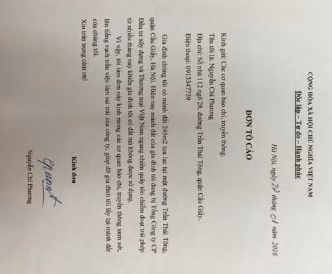 Đơn tố cáo của ông Nguyễn Chí Phương. Đơn tố cáo của ông Nguyễn Chí Phương.