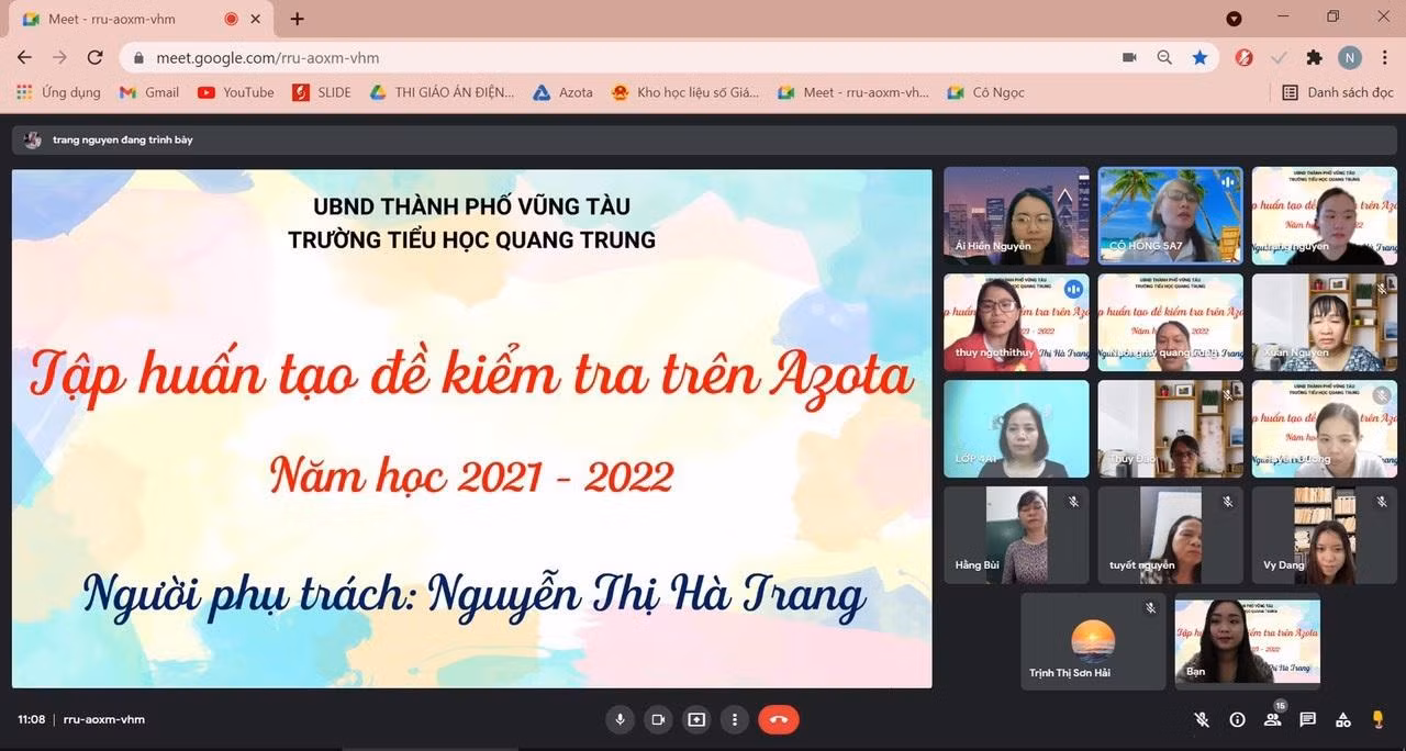 Ảnh chụp màn hình buổi tập huấn kiểm tra trực tuyến của trường Tiểu học Quang Trung. (Ảnh: NTCC)