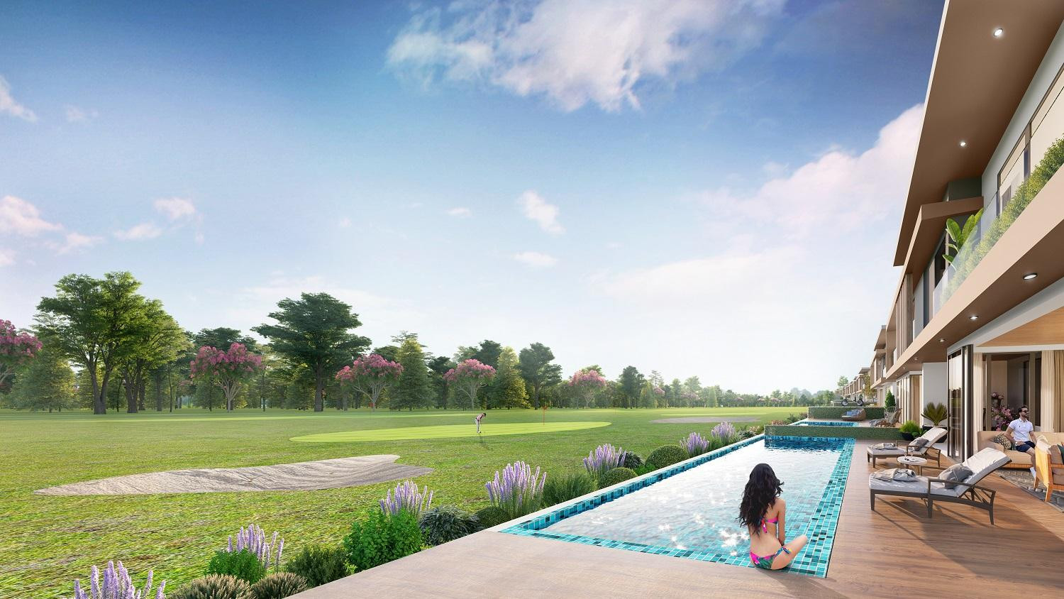 Biệt thự golf PGA với tầm nhìn tuyệt đẹp liền kề sân golf đẳng cấp đã chinh phục Hoa hậu Ngọc Diễm. Ảnh phối cảnh