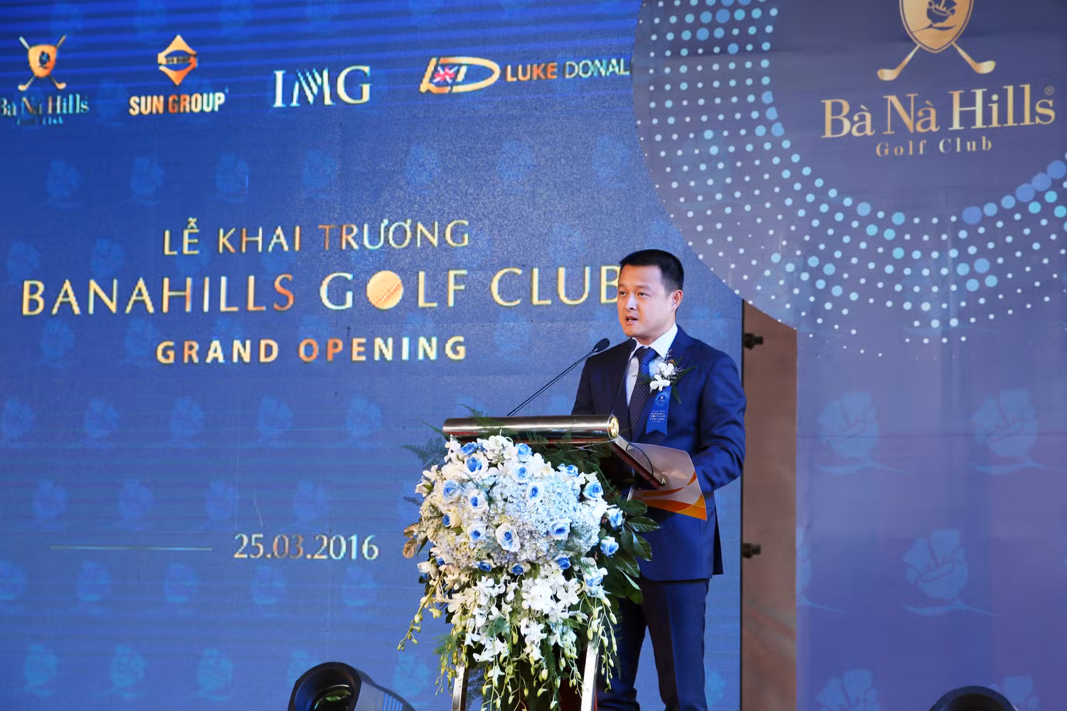 Ông Đặng Minh Trường, Tổng Giám Đốc Tập Đoàn Sun Group, phát biểu tại buổi lễ khai trương sân golf.