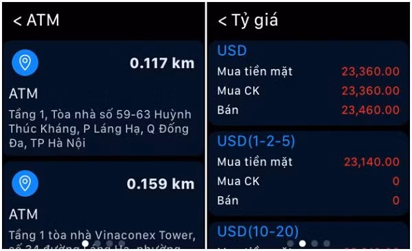 Tính năng tra cứu ATM gần nhất và xem tỷ giá ngoại tệ cực kỳ tiện lợi, thiết thực.