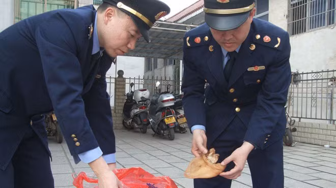 Qua kiểm tra của cơ quan chức năng, tai lợn có mùi lạ được làm từ gelatin và natri oleate. Người bán tai lợn giả đã bị bắt. Hóa chất natri oleate đã bị cấm sử dụng trong thực phẩm