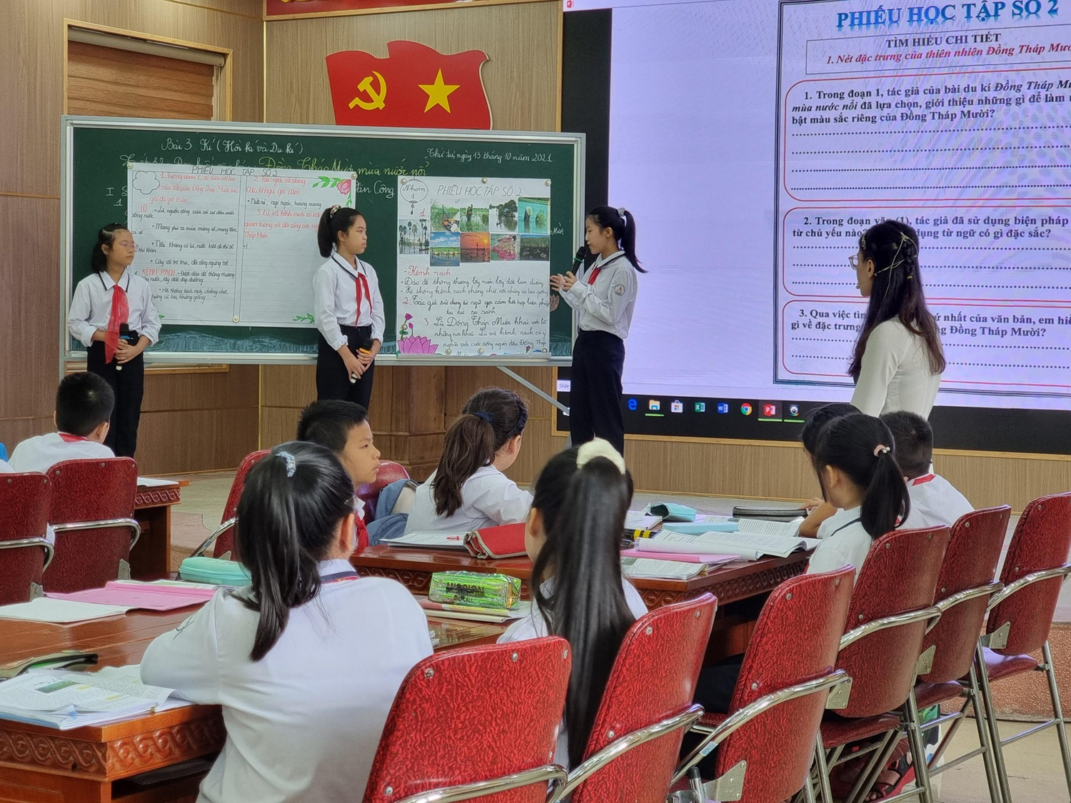 Học sinh chủ động chuẩn bị, tìm hiểu về tác giả, tác phẩm trước từ ở nhà rồi đưa ra thảo luận trên lớp (Ảnh: Phương Linh)