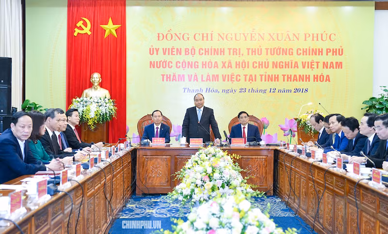 Ngày 23/12, Thủ tướng Nguyễn Xuân Phúc làm việc với lãnh đạo chủ chốt tỉnh Thanh Hóa về tình hình kinh tế - xã hội địa phương. Ảnh: Chinhphu.vn