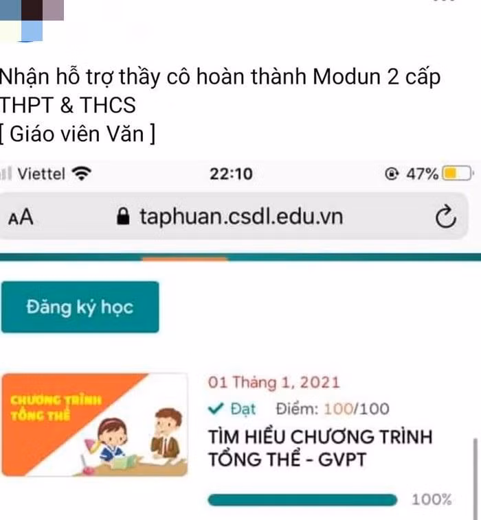 Dịch vụ "hỗ trợ" giáo viên tập huấn (Ảnh chụp từ màn hình)