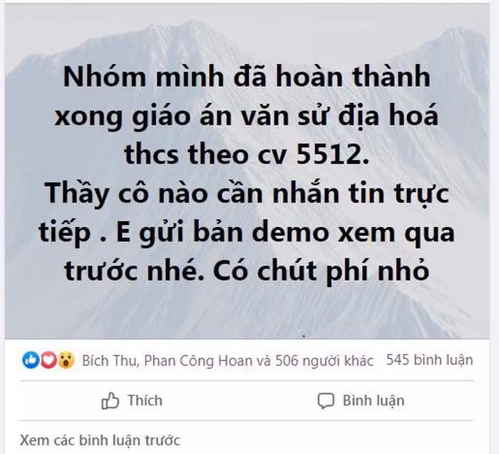 Giáo viên hỏi mua giáo án tràn lan trên mạng facebook (Ảnh chụp màn hình).
