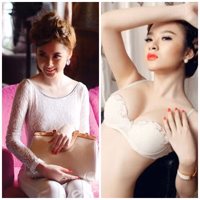 Cùng một thời điểm, nhưng hình ảnh về vòng 1 của cô nàng Angela Phương Trinh lại hoàn toàn khác nhau về độ gợi cảm