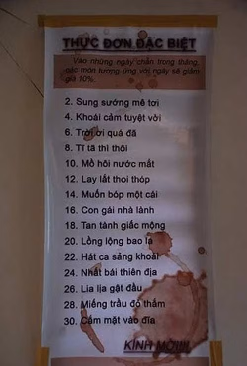 Thực đơn có một không hai. Thực đơn có một không hai.