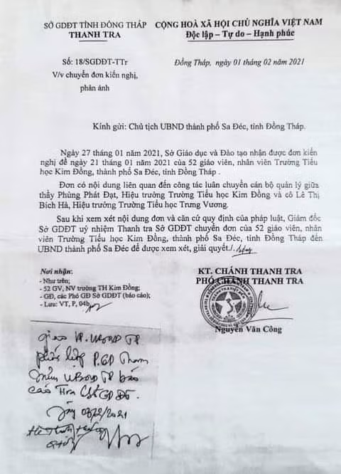 Sở Giáo dục và Đào tạo Đồng Tháp chuyển đơn của tập thể, giáo viên tiểu học Kim Đồng.
