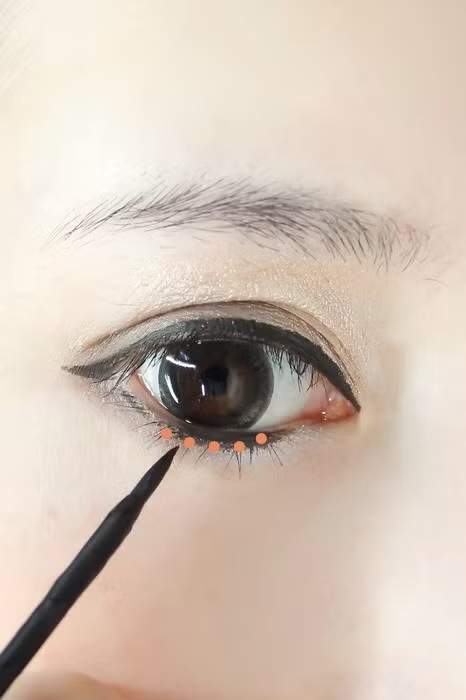 Còn mí mắt phía dưới chỉ kẻ một đoạn ngắn chiếm1/3 ngay chính giữa mí mắt. Xem thêm: Nghệ thuật trang điểm/ Bí quyết mặc đẹp
