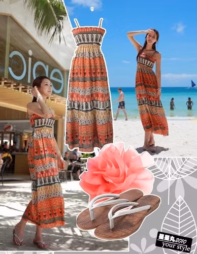 Váy hai dây nữ tính, nhẹ nhàng thả dáng trên biển. Xem thêm: Ngọc Trinh ""chịu khó" khoe da trắng, vai thon với váy hè sành điệu