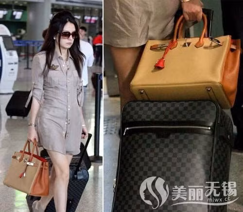 Triệu Vy xuất hiện ở sân bay cùng vali và túi xách LV.