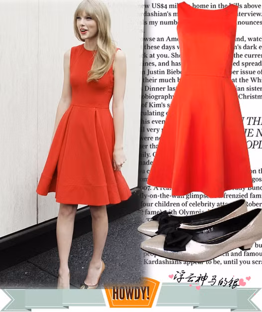 Cô nàng Taylor Swift vẫn trẻ trung với váy đỏ trần tay.