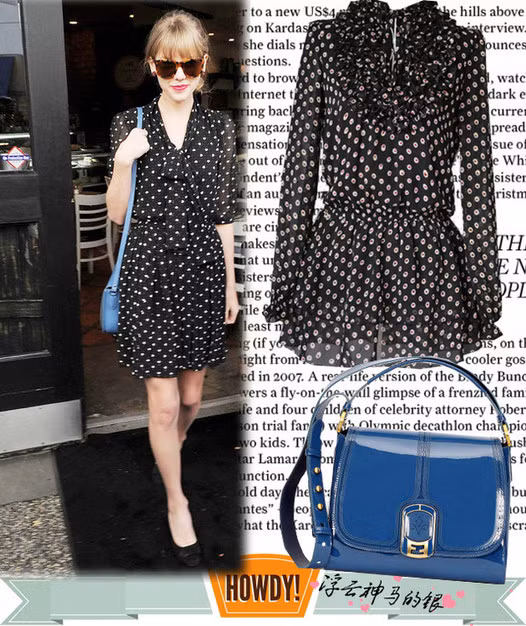 Taylor Swift xinh xắn và trẻ trung với váy đen chấm bi tay dài phù hợp cho thời tiết mùa thu se lạnh.