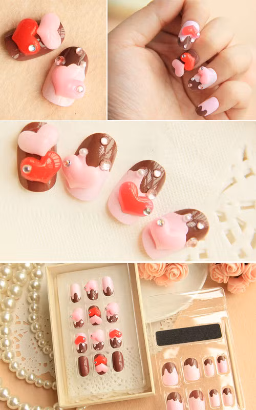 Màu hồng cùng màu chocolate hòa quyện mang lại một âm hưởng nhẹ nhàng mà say đắm. Xem thêm: Ngày cưới, bạn nên sơn móng tay thế nào?