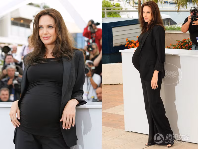 Với chiều cao của mình Angelina Jolie hoàn toàn có thể tự tin diện đồ mà không cần đi giày cao gót, nhưng phong cách vest đen lịch thiệp cùng đôi giày cao gót, áo bó sát để lộ bụng bầu của cô còn cho thấy người phụ nữ luôn luôn đẹp, dù là lúc họ mang thai. Xem thêm: Phạm Băng Băng, Triệu Vy, Lâm Tâm Như: "bye bye... thời gái quê"