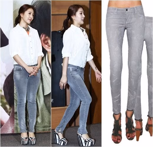 BoA trẻ trung, phong cách với quần jeans, sơ mi cùng đôi cao gót sọc đen trắng cao đến 15cm.