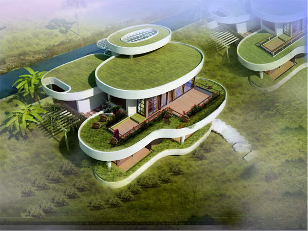 Toàn bộ phần mái, và ban công của dinh thự đều được thiết kế để có thể trở thành những khu vườn nhỏ xinh xắn, góp phần làm đẹp cảnh quan đồng thời làm mát tự nhiên cho ngôi nhà. Thiên nhiên xung quanh cũng được những đường nét uyển chuyển, mềm mại nhưng không kém phần khỏe khoắn này đưa vào bên trong dinh thự. Toàn bộ phần mái, và ban công của dinh thự đều được thiết kế để có thể trở thành những khu vườn nhỏ xinh xắn, góp phần làm đẹp cảnh quan đồng thời làm mát tự nhiên cho ngôi nhà. Thiên nhiên xung quanh cũng được những đường nét uyển chuyển, mềm mại nhưng không kém phần khỏe khoắn này đưa vào bên trong dinh thự.