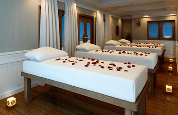 Thư giãn và đắm mình vào các liệu pháp spa và mát xa trên du thuyền 5 sao Âu Cơ là cách đơn giản và hữu hiệu nhất để loại bỏ mọi mệt mỏi và căng thẳng, với không gian kín hoặc mở tùy du khách lựa chọn. Thư giãn và đắm mình vào các liệu pháp spa và mát xa trên du thuyền 5 sao Âu Cơ là cách đơn giản và hữu hiệu nhất để loại bỏ mọi mệt mỏi và căng thẳng, với không gian kín hoặc mở tùy du khách lựa chọn.