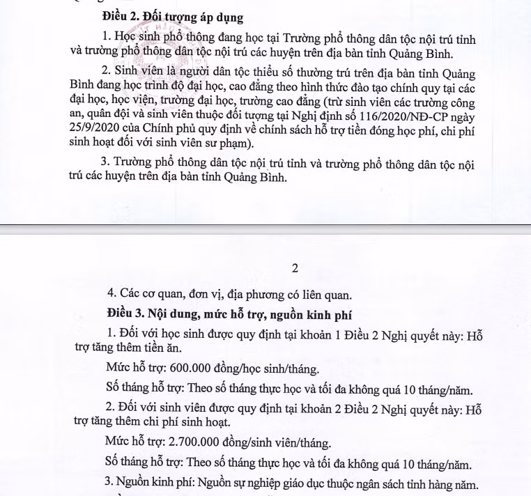 Đối tượng áp dụng, mức hỗ trợ và nguồn kinh phí theo Nghị quyết 46/2023/NQ-HĐND của tỉnh Quảng Bình. Đối tượng áp dụng, mức hỗ trợ và nguồn kinh phí theo Nghị quyết 46/2023/NQ-HĐND của tỉnh Quảng Bình.