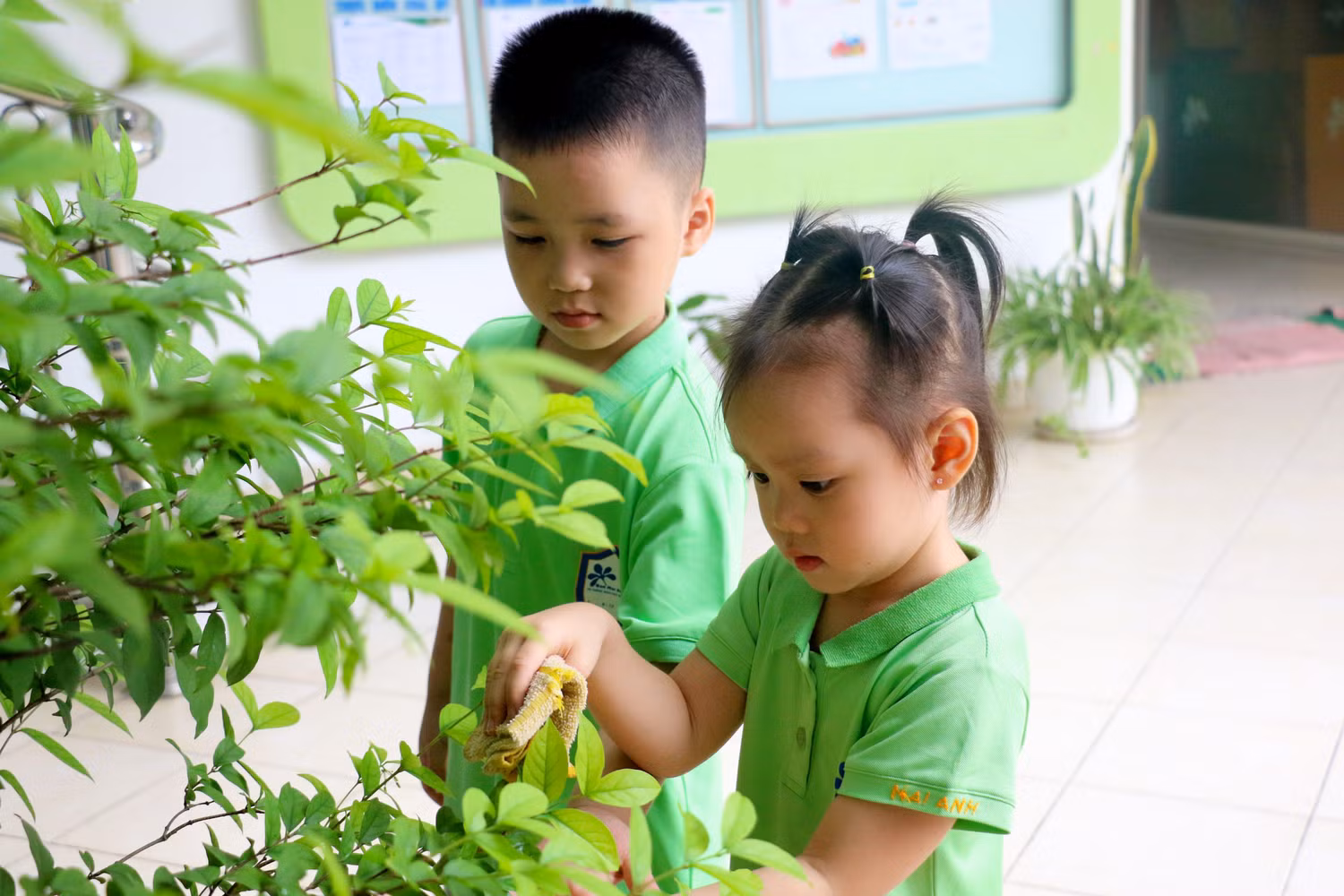 Hoạt động ngoài trời giúp trẻ thêm tôn trọng, yêu quý thiên nhiên. Ảnh: Nhà trường cung cấp
