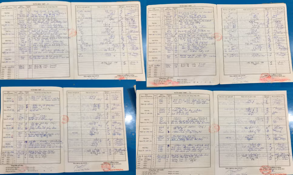 Sổ đầu bài của một số tuần học trong năm học 2021 - 2022 của một số lớp thuộc khối lớp 6 Trường Trung học cơ sở Nguyễn Trường Tộ không có đánh giá của giáo viên và tên hoạt động giáo dục nào là hoạt động trải nghiệm, hướng nghiệp. Ảnh: Giáo viên cung cấp Sổ đầu bài của một số tuần học trong năm học 2021 - 2022 của một số lớp thuộc khối lớp 6 Trường Trung học cơ sở Nguyễn Trường Tộ không có đánh giá của giáo viên và tên hoạt động giáo dục nào là hoạt động trải nghiệm, hướng nghiệp. Ảnh: Giáo viên cung cấp