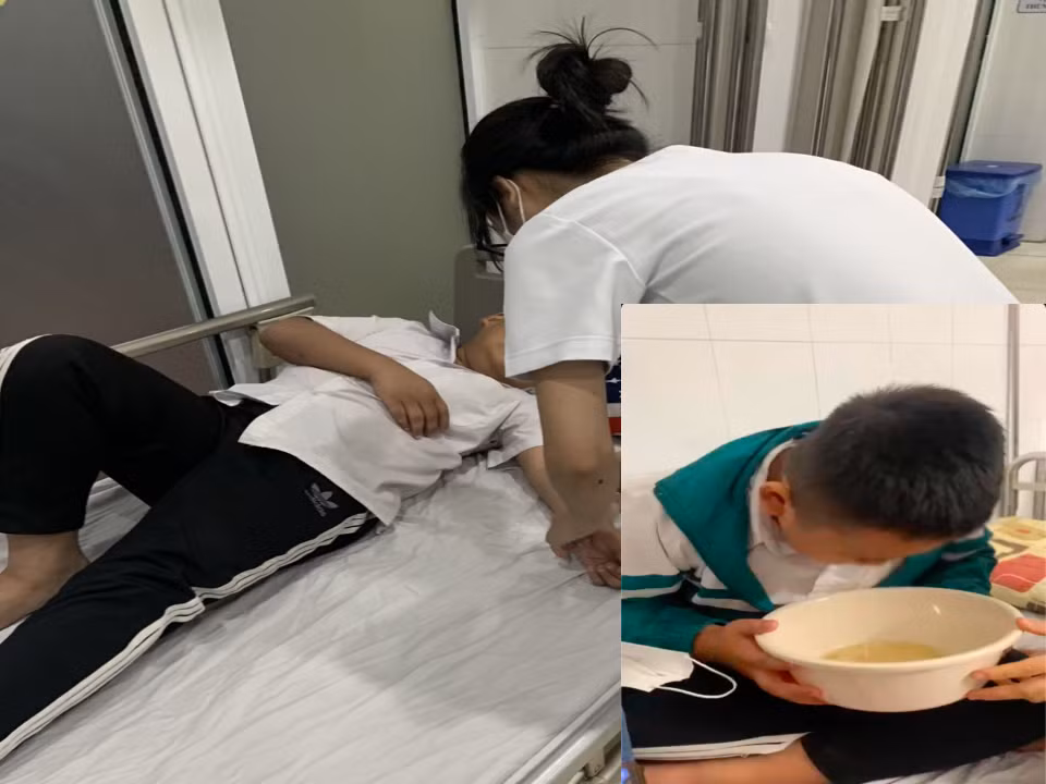 Học sinh C.Q.T phải nhập viện sau khi bị phụ huynh vào trường hành hung. Thời điểm nhập viện học sinh này có biểu hiện sợ hãi và nôn ói nhiều. Ảnh: Gia đình cung cấp Học sinh C.Q.T phải nhập viện sau khi bị phụ huynh vào trường hành hung. Thời điểm nhập viện học sinh này có biểu hiện sợ hãi và nôn ói nhiều. Ảnh: Gia đình cung cấp