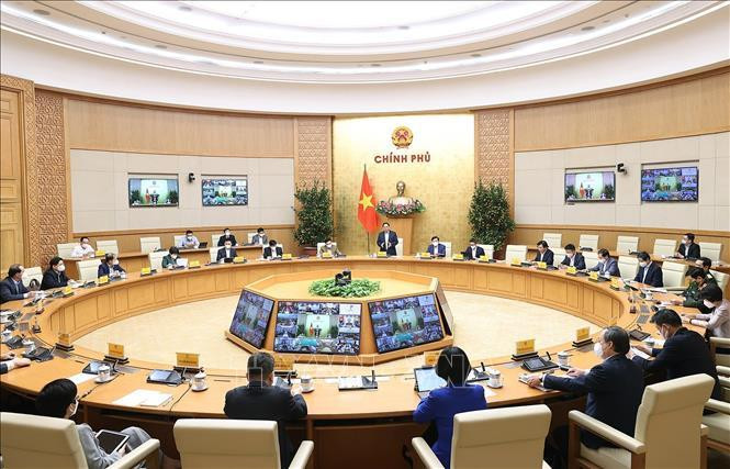 Quang cảnh cuộc họp tại điểm cầu Chính phủ. Ảnh: Dương Giang/TTXVN