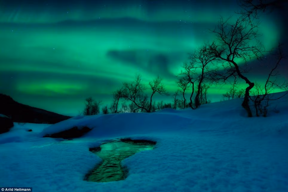 Bức ảnh của nhiếp ảnh gia Arild Heitmann chụp ánh rạng đông phương Bắc trên bầu trời Na Uy. Bức ảnh của nhiếp ảnh gia Arild Heitmann chụp ánh rạng đông phương Bắc trên bầu trời Na Uy.