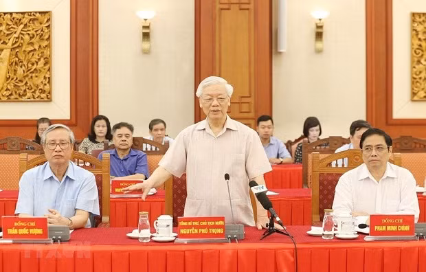 Tổng Bí thư, Chủ tịch nước Nguyễn Phú Trọng, Trưởng Tiểu ban Văn kiện Đại hội XIII của Đảng phát biểu khai mạc hội nghị. (Ảnh: Phương Hoa/TTXVN) Tổng Bí thư, Chủ tịch nước Nguyễn Phú Trọng, Trưởng Tiểu ban Văn kiện Đại hội XIII của Đảng phát biểu khai mạc hội nghị. (Ảnh: Phương Hoa/TTXVN)