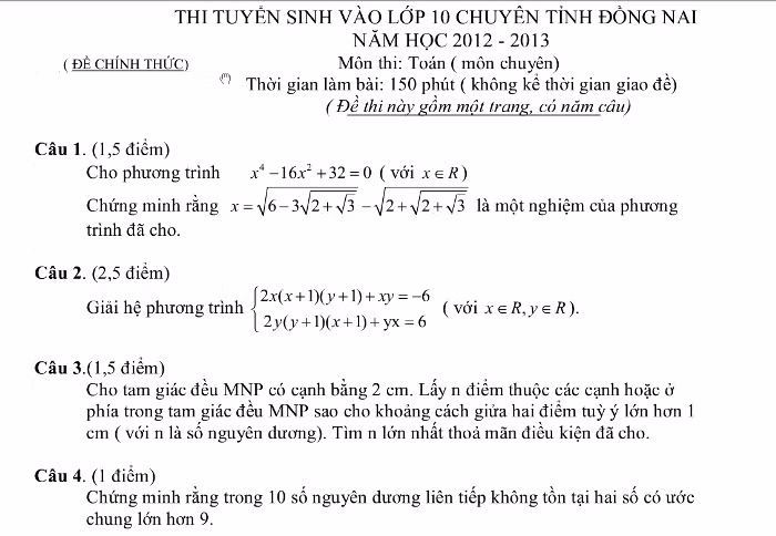 Đề thi Toán chuyên.