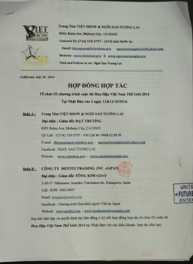 Bản hợp đồng do Việt Show cung cấp Bản hợp đồng do Việt Show cung cấp