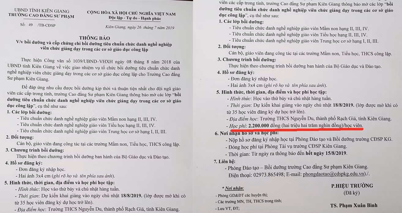 Thông báo số 49/TB-CĐSP. (Ảnh: H.Đ) Thông báo số 49/TB-CĐSP. (Ảnh: H.Đ)