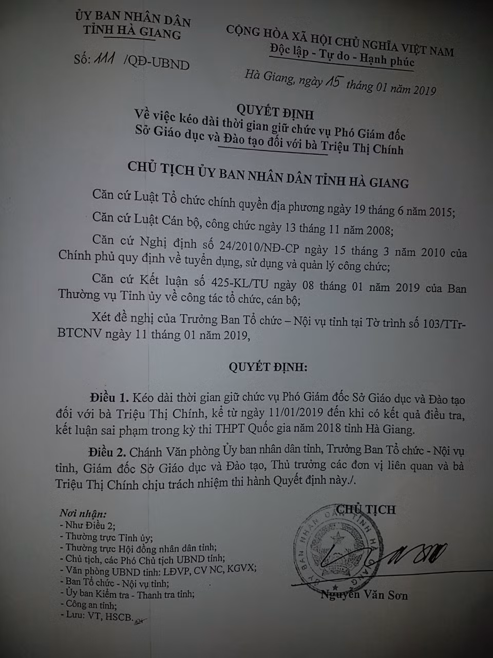 Quyết định của Ủy ban nhân dân tỉnh Hà Giang (Ảnh: Trần Phương)