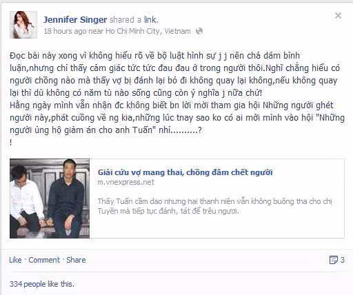 Hương Giang chia sẻ trên facebook.