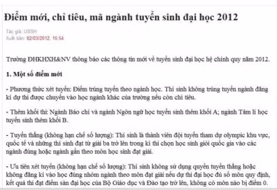 Thông báo của Trường ĐH KHXH&NV