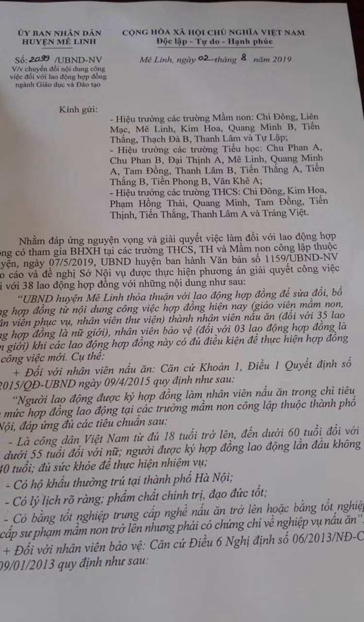 Giáo viên mầm non tại huyện Mê Linh được chuyển hợp đồng sang công việc khác (Ảnh:V.N)