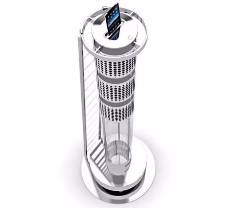 AeroDream One: Nhạc sĩ Jean Michel Jarre trình làng dock cắm dành cho iPhone, iPad và iPod có tên AeroDream One cao tới 3,5 mét, nặng 395 kg và mỗi lần muốn kết nối thiết bị, người dùng sẽ phải bắc thang để trèo lên. AeroDream One có đường kính 414 mm, tích hợp loa 10.000W stereo với màu trắng, đen hoặc vàng với giá 565.000 USD.