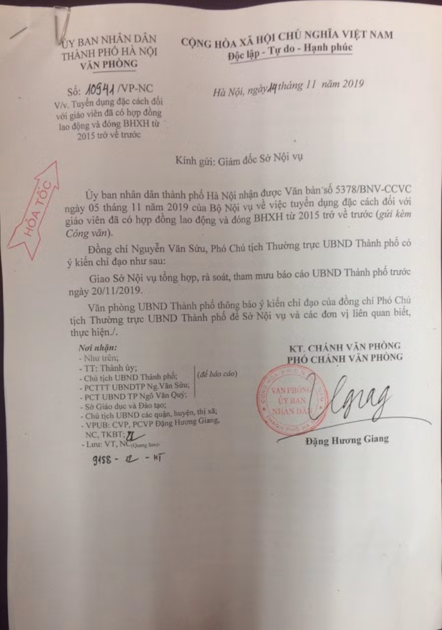 Công văn hỏa tốc của Ủy ban Nhân dân thành phố Hà Nội (Ảnh:V.N)