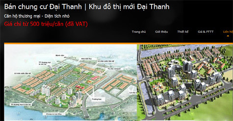 Không ít website vẫn đề giá 500 triệu đồng/căn tại khu độ thị mới Đại Thanh (đã VAT) nhằm "câu khách"?. (Ảnh chụp màn hình)